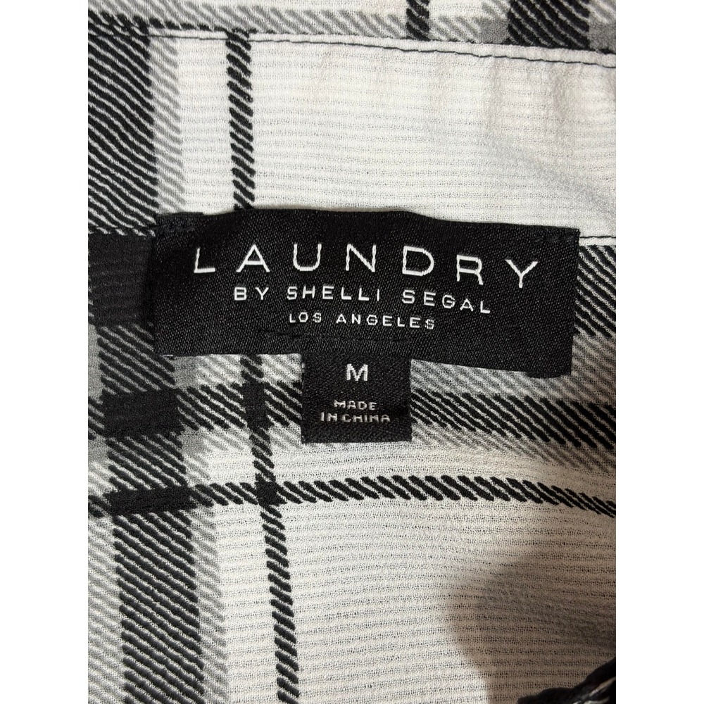 Laundry by Shelli Segal Blouse Womens Medium Black White Plaid Surplice Front - Picture 7 of 8